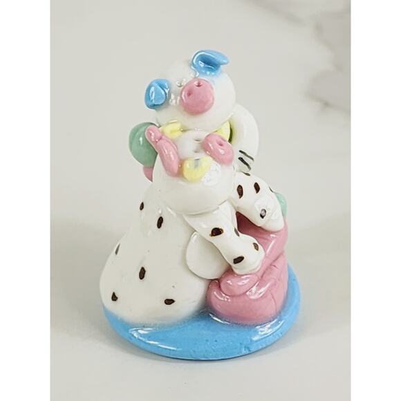 Mini Pig Piglet Piggy Happy Couple Cooking 1 1/2" Pottery Figurine 90s Vintage - Picture 8 of 12